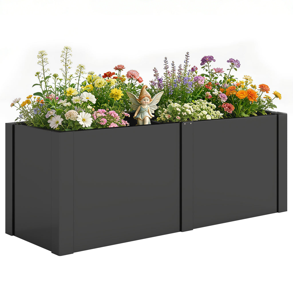 Hochbeet aus galvanisiertem Stahl, 150 x 53 x 55 cm, Outdoor-Pflanzkasten mit Trennwand, Schwarz