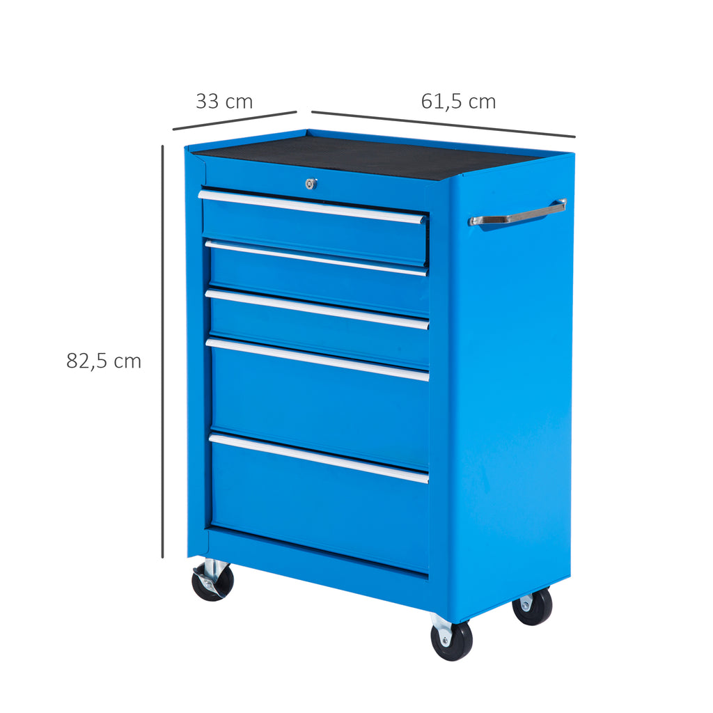 Werkzeugschrank, Werkzeugkiste, 5 Schubladen, rollbar, Stahl, Blau