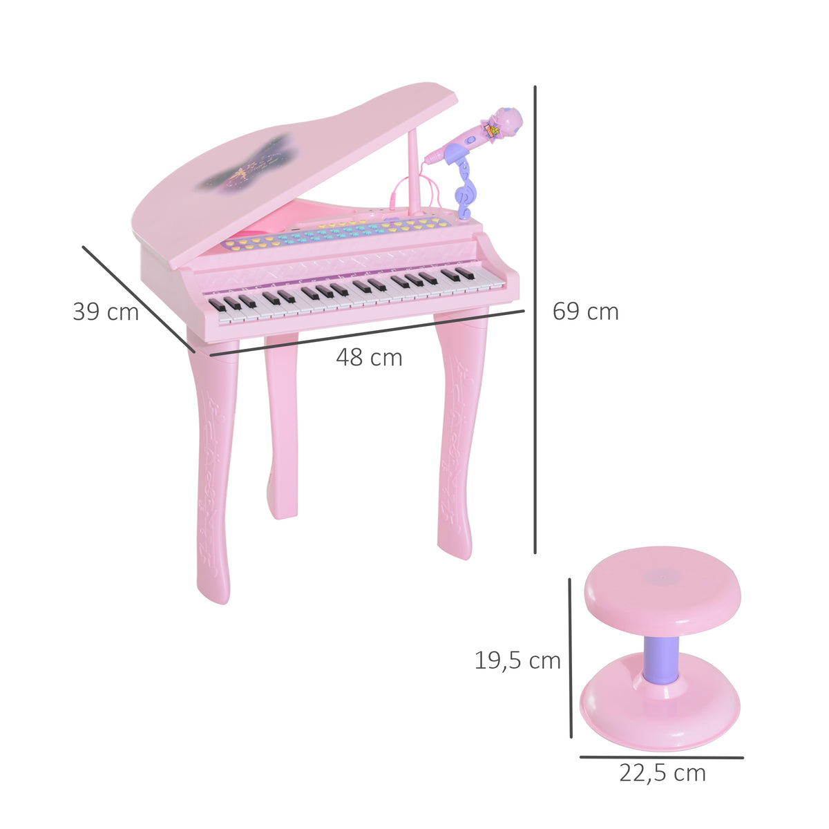 Keyboard Kinder mit 37 Tasten, Hocker Klavier mit Mikrofon, LED-Lehrmodus, Aufnahme, Piano Musikinstrument f¨¹r 3-6 Jahre Kinder Rosa