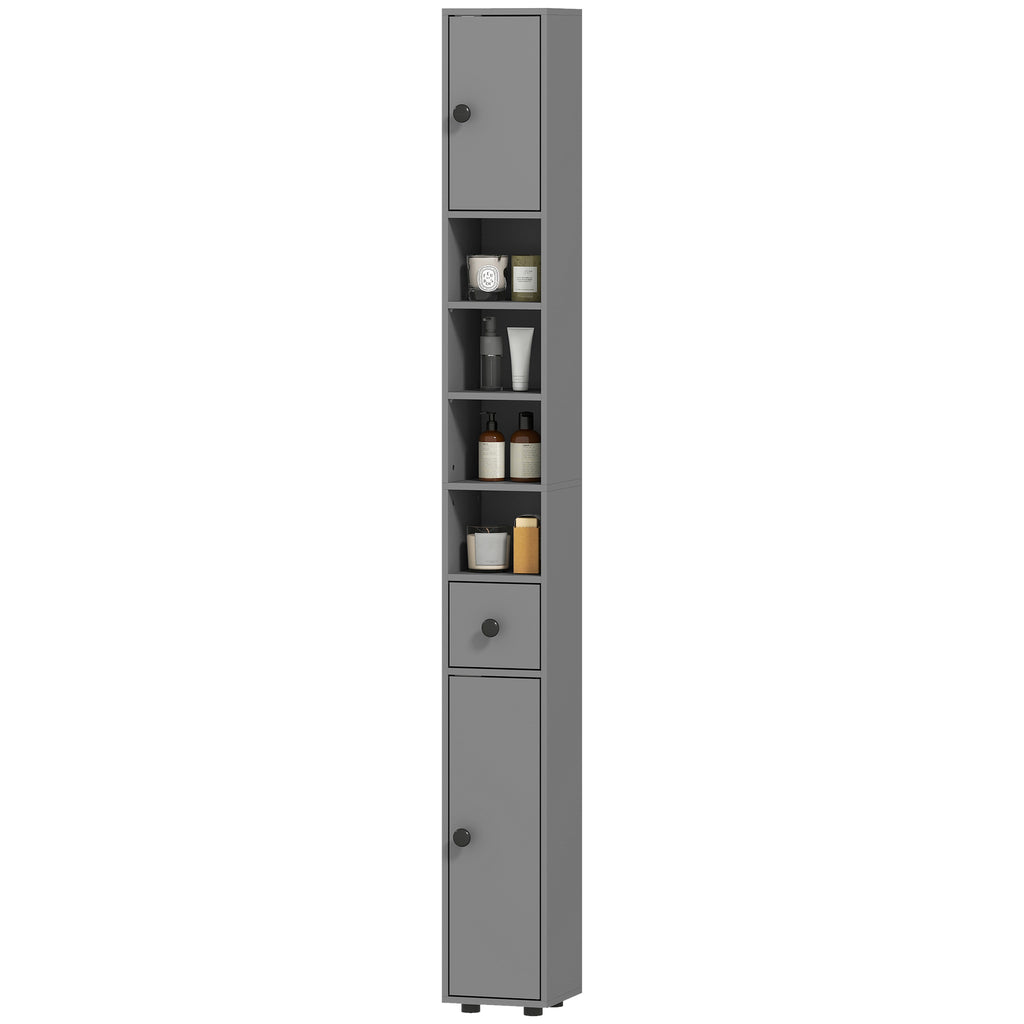 Badezimmerschrank, 4 Regale, Schublade, Spanplatte, schlankes Design, Grau