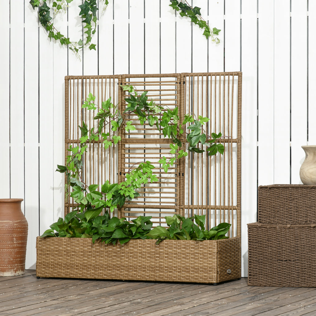 Blumenkasten mit Spalier, wetterfest, Polyrattan, 103 x 29 x 103 cm, Sandfarbe