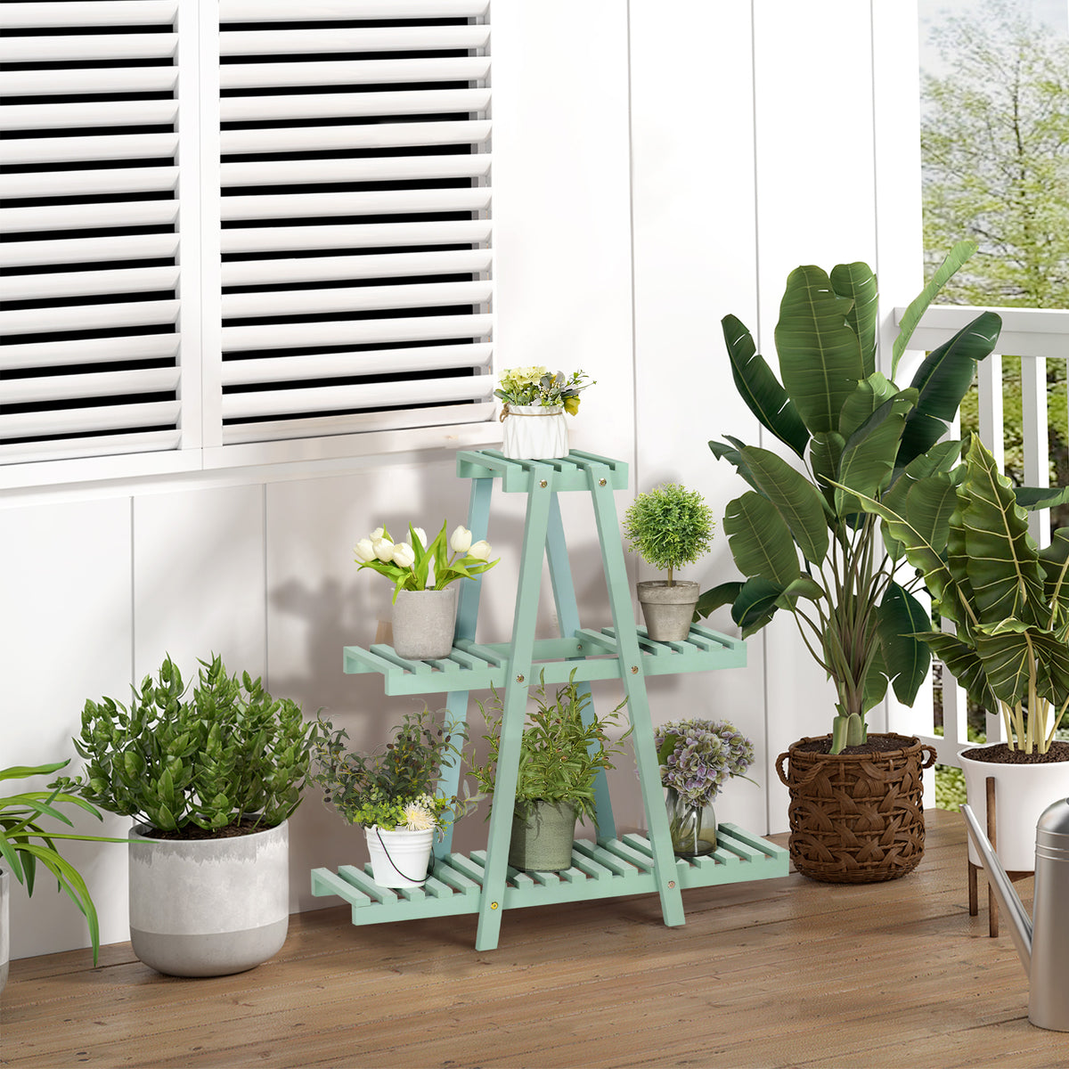 Pflanzenregal mit 3 Ebenen, f¨¹r 6 Blument?pfen, wetterbest?ndig, 76 cm x 26 cm x 76 cm, Hellgr¨¹n