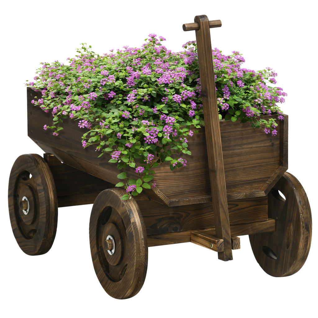 Hochbeet im Holzwagen-Design, Brandlackierung, beweglich, wetterbest?ndig, Braun
