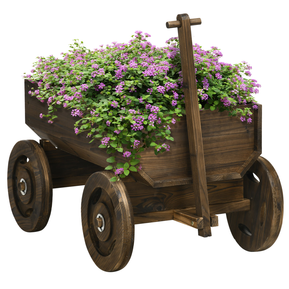 Hochbeet im Holzwagen-Design, Brandlackierung, beweglich, wetterbest?ndig, Braun