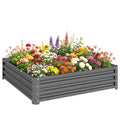 432L Square Raised Garden Bed Box Steel Frame for Vegetables, Flowers and Herbs, 120 x 120 x 30cm, Light Grey
