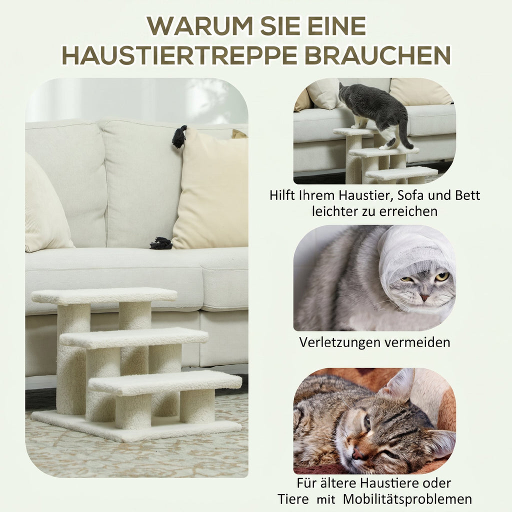 Katzentreppe 3 Stufen Tiertreppe Treppe für Katze Haustiertreppe Plüsch 45 x 35 x 34 cm cm Beige