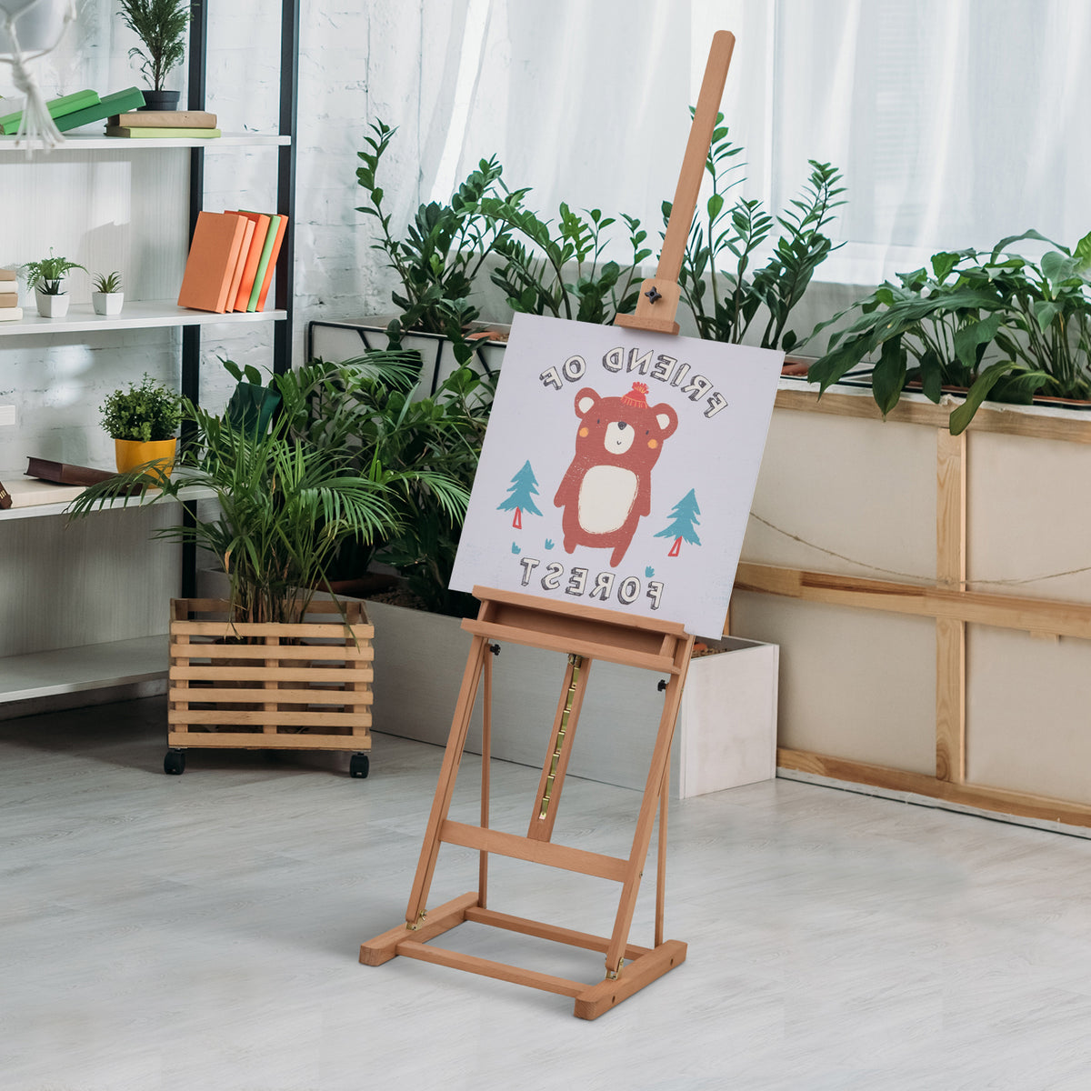  Wooden Easel Stand H-Frame Artist Easel with 171-230cm Adjustable Height and 0-80° Working Angles Beech Wood Art Easel for Displaying Painting Wedding Sign Nature Wood Finish
