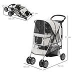  Haustierbuggy, faltbar, mit 1 Korb, 2 Becherhalter, 75 cm x 45 cm x 97 cm, Grau