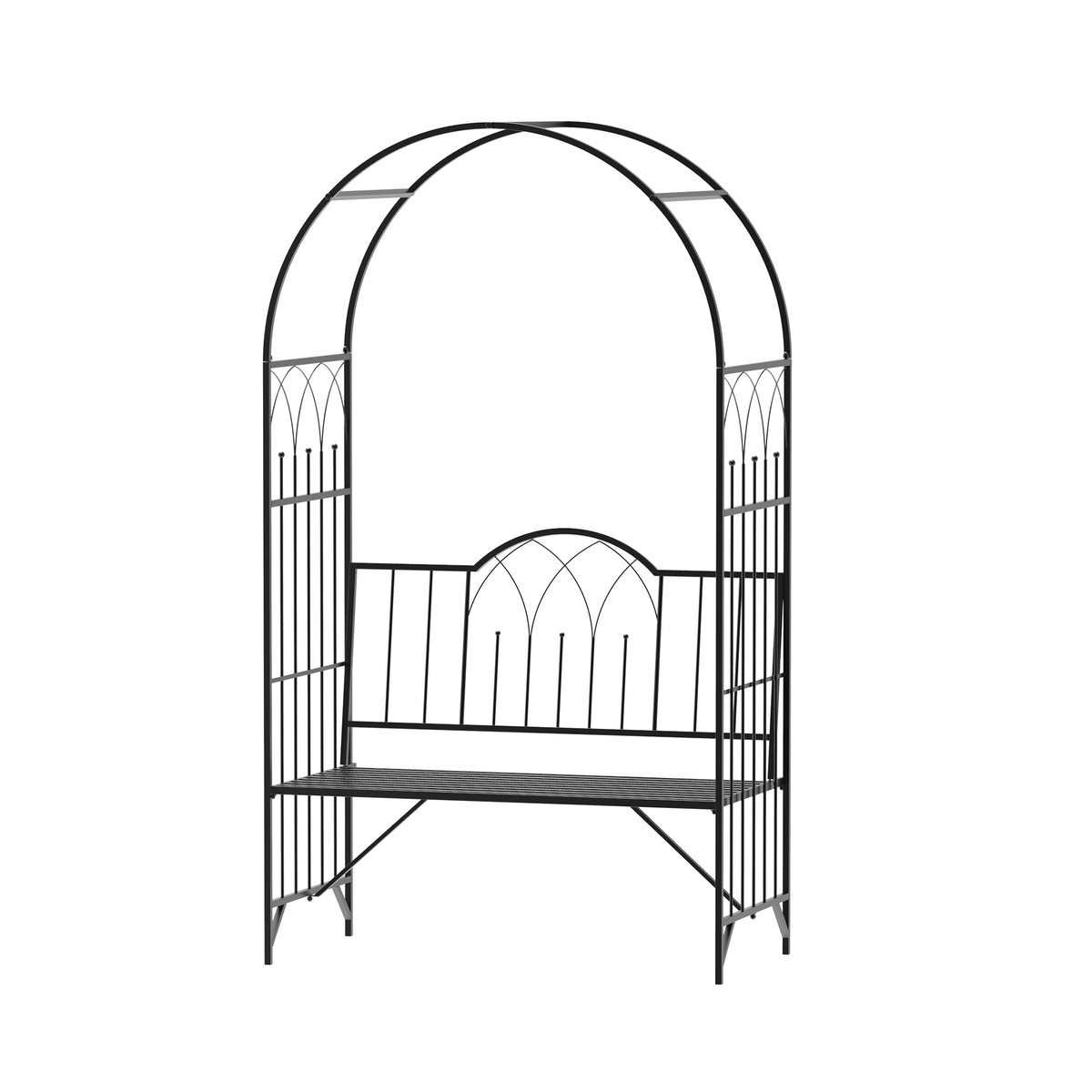  Rosenbogen aus Metall Rankhilfe für Kletterpflanzen Gartenbogen mit Bank Spitze Torbogen Rankbogen für Rosen Bögen Rankgitter Rosenhilfe für Garten 115 x 59 x 203 cm Schwarz