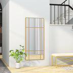 Decorative Grid Wall Mirror, with Back Hooks - Gold Tone
