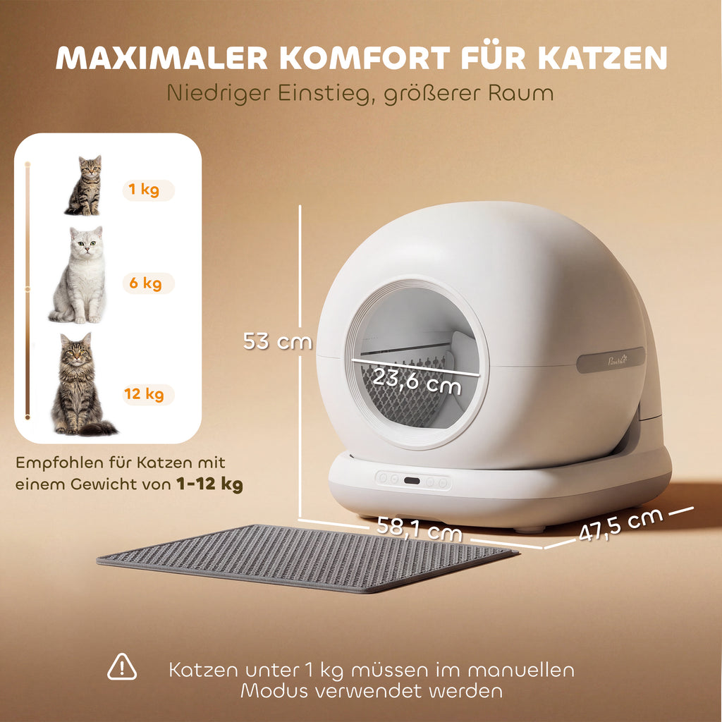 Selbstreinigende Katzentoilette, XL 72L Katzenklo Selbstreinigend mit HD-Kamera, App-Steuerung Müllbeutel, für 1-12 kg
