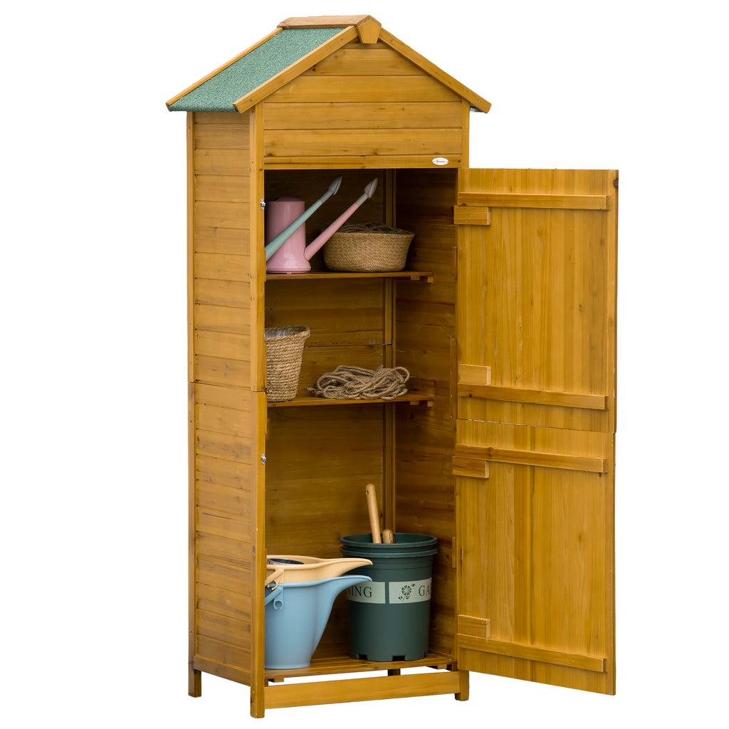 Wooden Garden Storage Shed Utility Gardener Cabinet w/ 3 Shelves and 2 Door, 191.5cm x 79cm x 49cm, Natural wood effect
