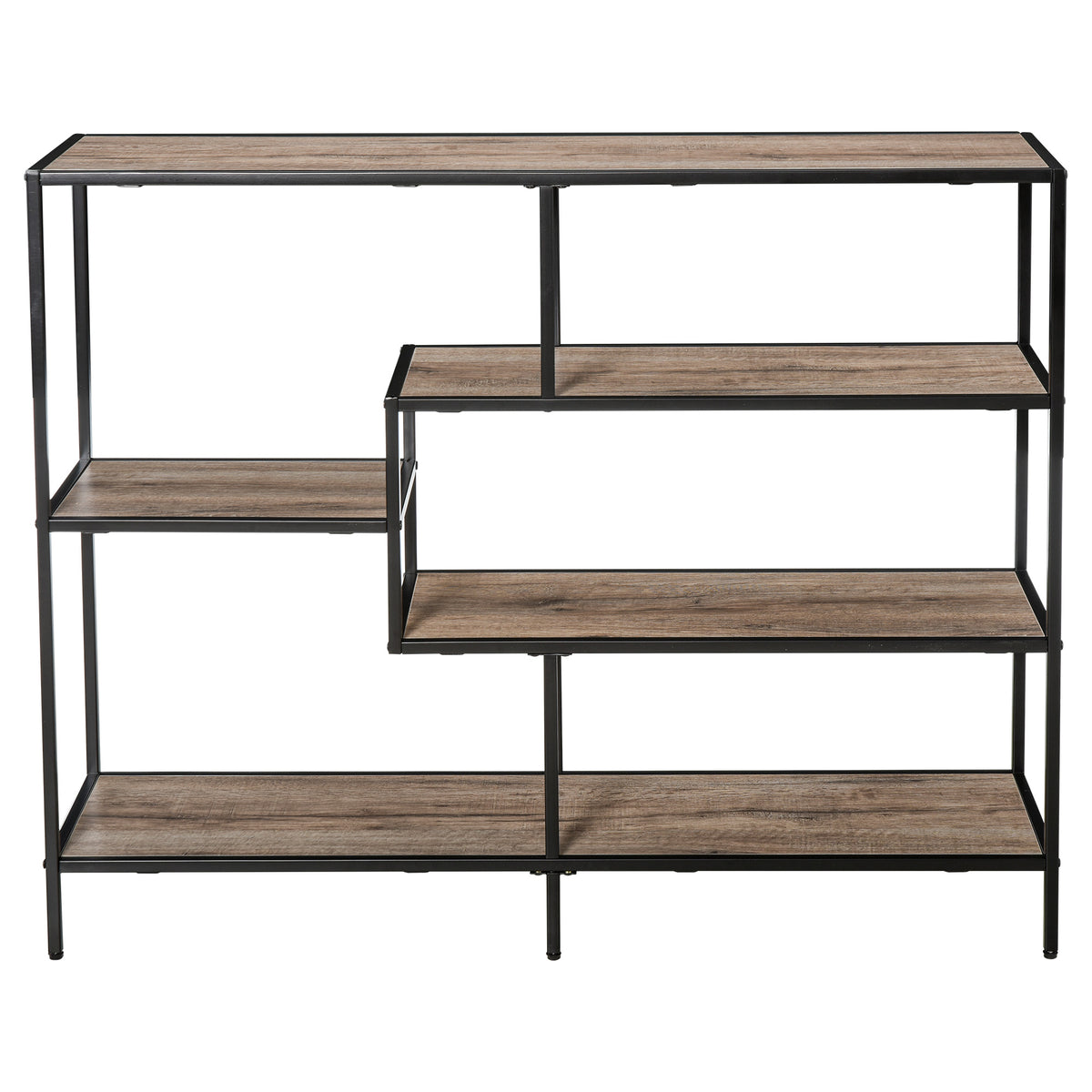 Standregal, Bücherregal Lagerregal Industrieller Stil, Aktenregal, Küchenregal, P2 Spanplatte, Metall, Schwarz+helle Eiche, 120 x 32 x 95 cm