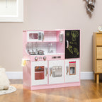 Pretend Play Kitchen, Kids Kitchen Playset, with Toy Phone, Chalkboard, Microwave, Cooking Stove, Sink, Pink