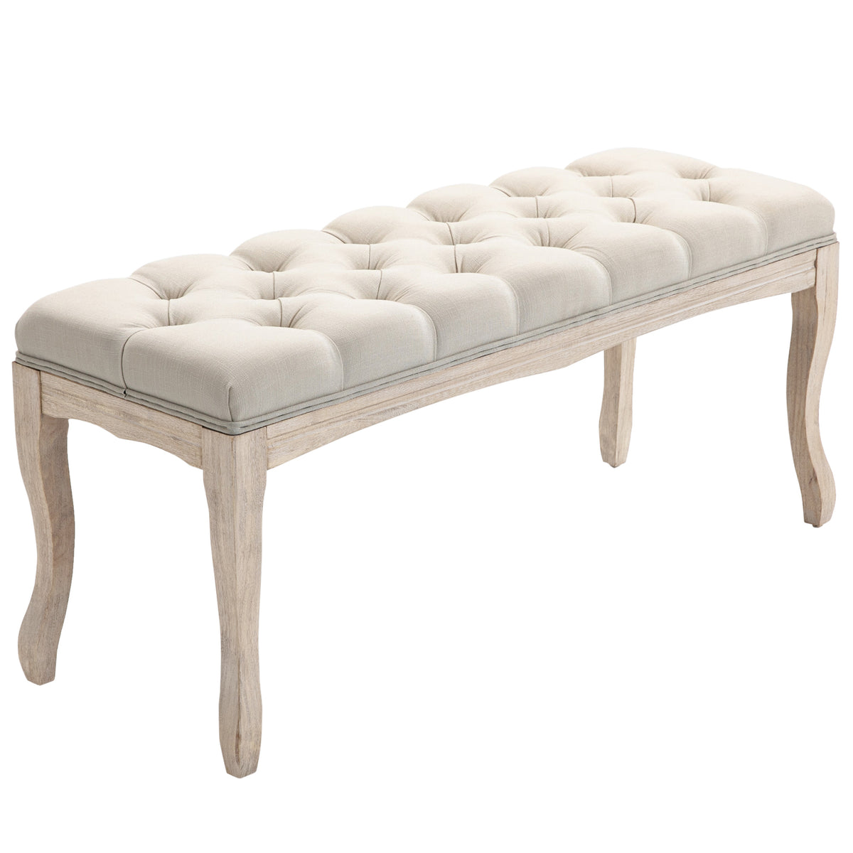 Sitzbank Polsterbank mit Leinen-Bezug Bettbank mit Holzrahmen, Schuhbank für Schlafzimmer, Wohnzimmer, Flur 110 x 40 x 48 cm Beige