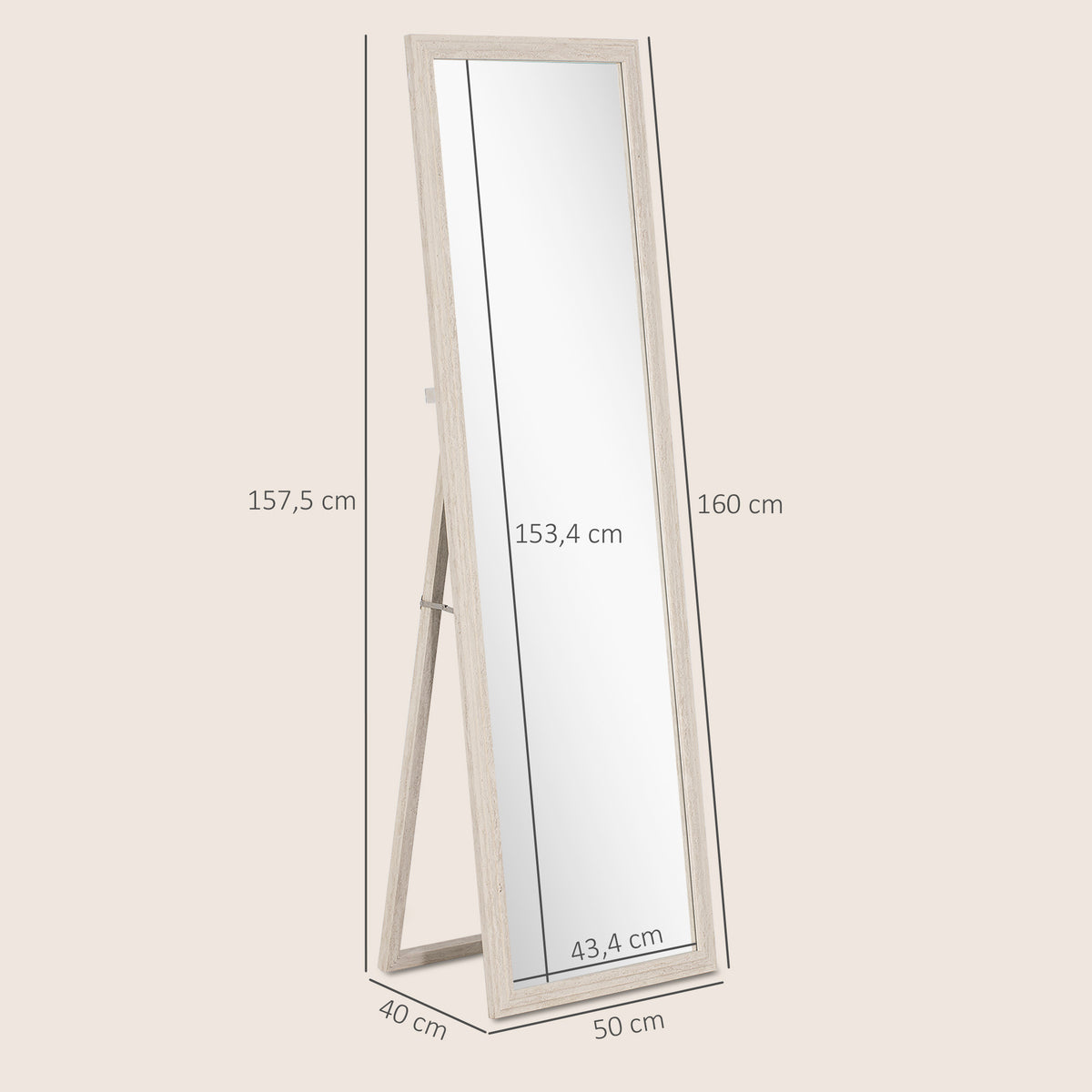 160 x 50 cm Ganzk?rperspiegel, vielseitig verwendbar, rechteckiges Design mit Rahmen, Wei?