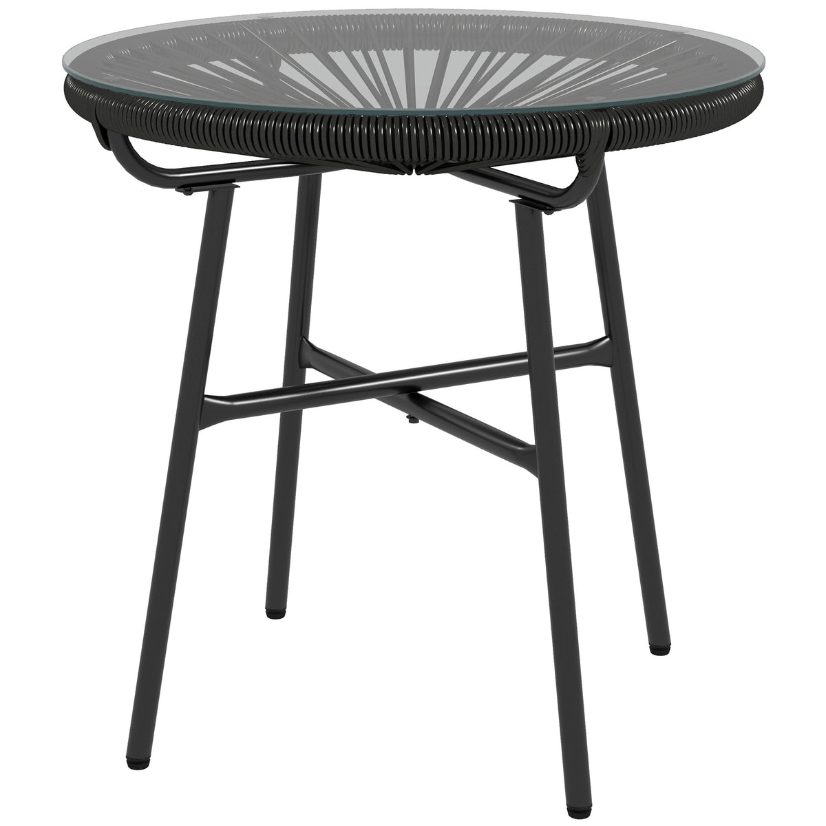 Gartentisch Boho-Stil Outdoor Beistelltisch, PE-Rattan, geh?rtetes Glas, wetterbest?ndig, 50?cm x 50?cm x 50?cm, Schwarz