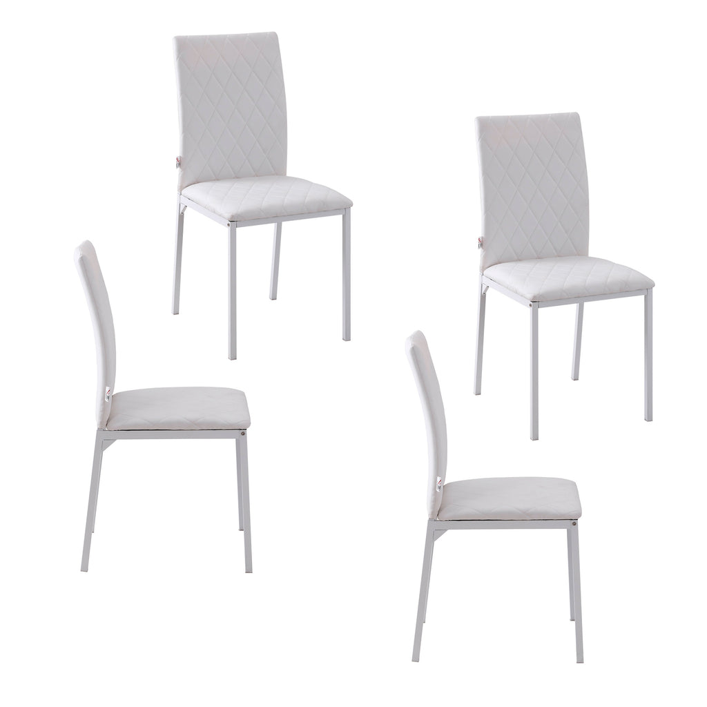 Esszimmerstühle im 4er-Set, Küchenstuhl mit Rückenlehne, Kunstleder, Wohnzimmerstuhl mit Fußpolster, Stühle, Polsterstuhl mit Metallbeinen für Esstisch, Weiß