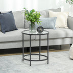 Runder Beistelltisch mit Glasplatte und Metallrahmen, kleiner Kaffeetisch f¨¹r Wohnzimmer, Schlafzimmer, Schwarz
