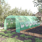  Polytunnel Greenhouse Walk-in Grow House Tent with Roll-up Sidewalls, Zipped Door and 12 Windows, 6x3x2m Green