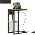 Beistelltisch mit Steckdosen, USB-Anschl¨¹ssen, Kabel, C-f?rmiges Design
