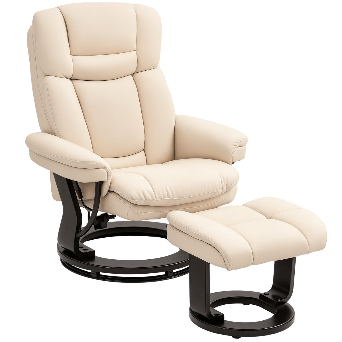 Relaxsessel mit Fußhocker, Verstellbarer Sessel, Kunstleder-Bezug, Polstersessel mit klappbarer Rückenlehne, Cremeweiß