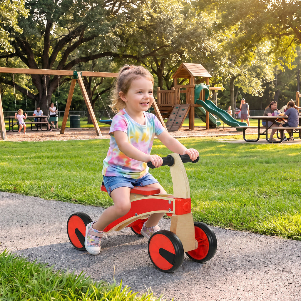 Rutschauto Kinder, Holz Rutschfahrzeug mit EVA-Rädern, höher Rückenlehne Kinder von 2–3 Jahre, Rot