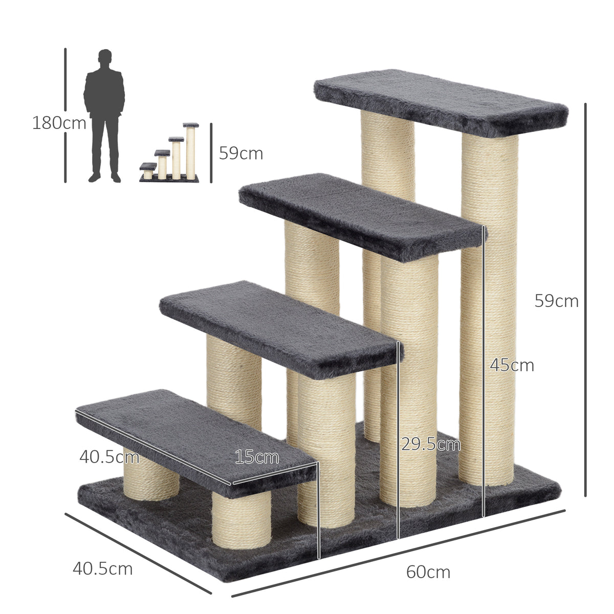  Dog Steps for Bed 4 Step Pet Stairs for Dog Cat ladder Scratch Post Grey