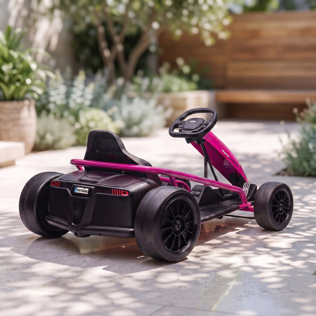 24 V Elektro Go-Kart für Kinder Bis 13 Km/h Gokart mit Drift-Funktion, Drift-Kart mit 2 Motoren für 8–12 Jahre Rosa