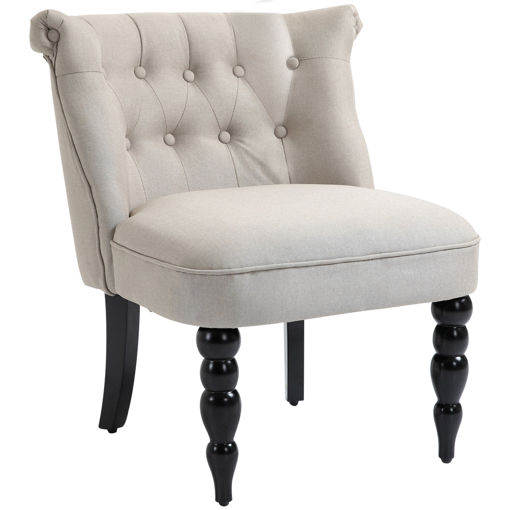 Sessel Wohnzimmer Loungesessel Vintage Relaxsessel mit Holzbeine Lesesessel mit Leinenoptik, Polstersessel für Schlafzimmer Beige