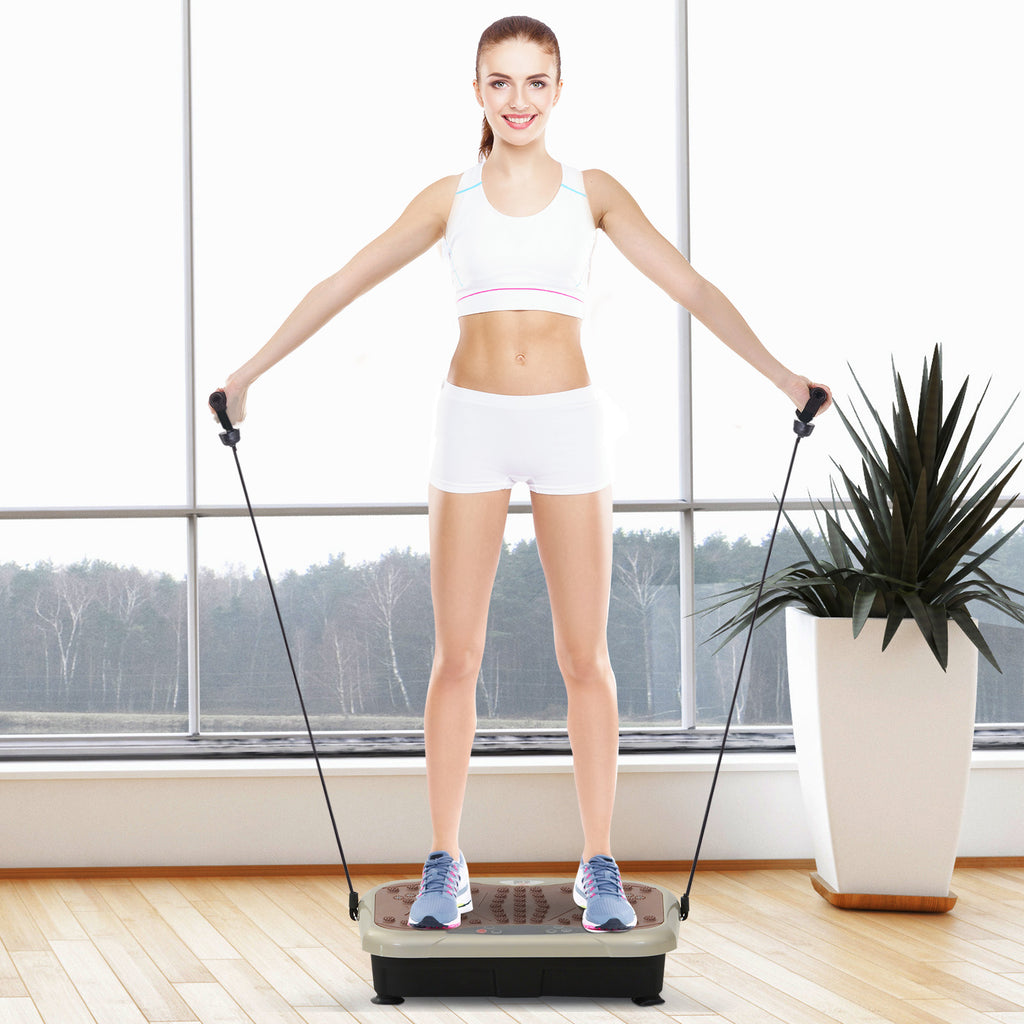 Vibrationsplatte Vibrationstrainer Vibrationsgerät Fitnesstrainer LED-Anzeige USB-Lautsprecher Trainingsbänder Fernbedienung