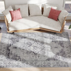 Vintage Area Rug, Non-Slip Washable Rug, Flannel Floor Carpet for Living Room, Bedroom, Dining Room, Home Office, 230 x 160 cm, Grey
