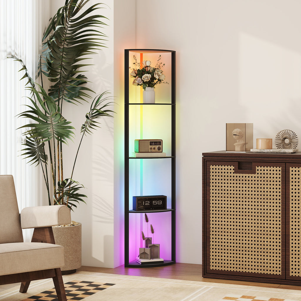 LED Stehlampe 5-stufige dimmbar Stehleuchte mit Regal, RGB Farbwechsel, Fernbedienung