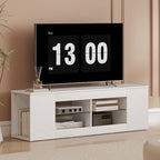 140 cm TV-Ständer, Fernseh-Kommode, 6 Fächer, 2 Glasregale, Spanplatte, Weiß