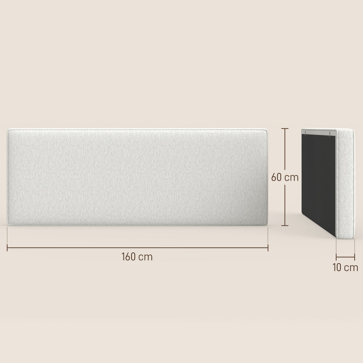 Wandmontiertes Kopfteil für Bett-Polsterung, 160 x 10 x 60 cm, Stoffbezug, Cremeweiß