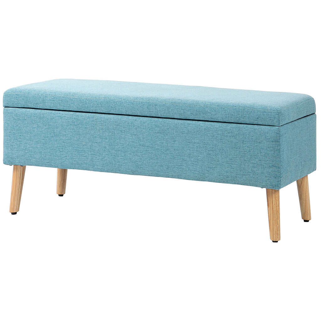 Sitzbank mit Stauraum, bis 220 kg, Leinenoptik, 110x39x45cm, Blau