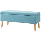 Sitzbank mit Stauraum, bis 220 kg, Leinenoptik, 110x39x45cm, Blau