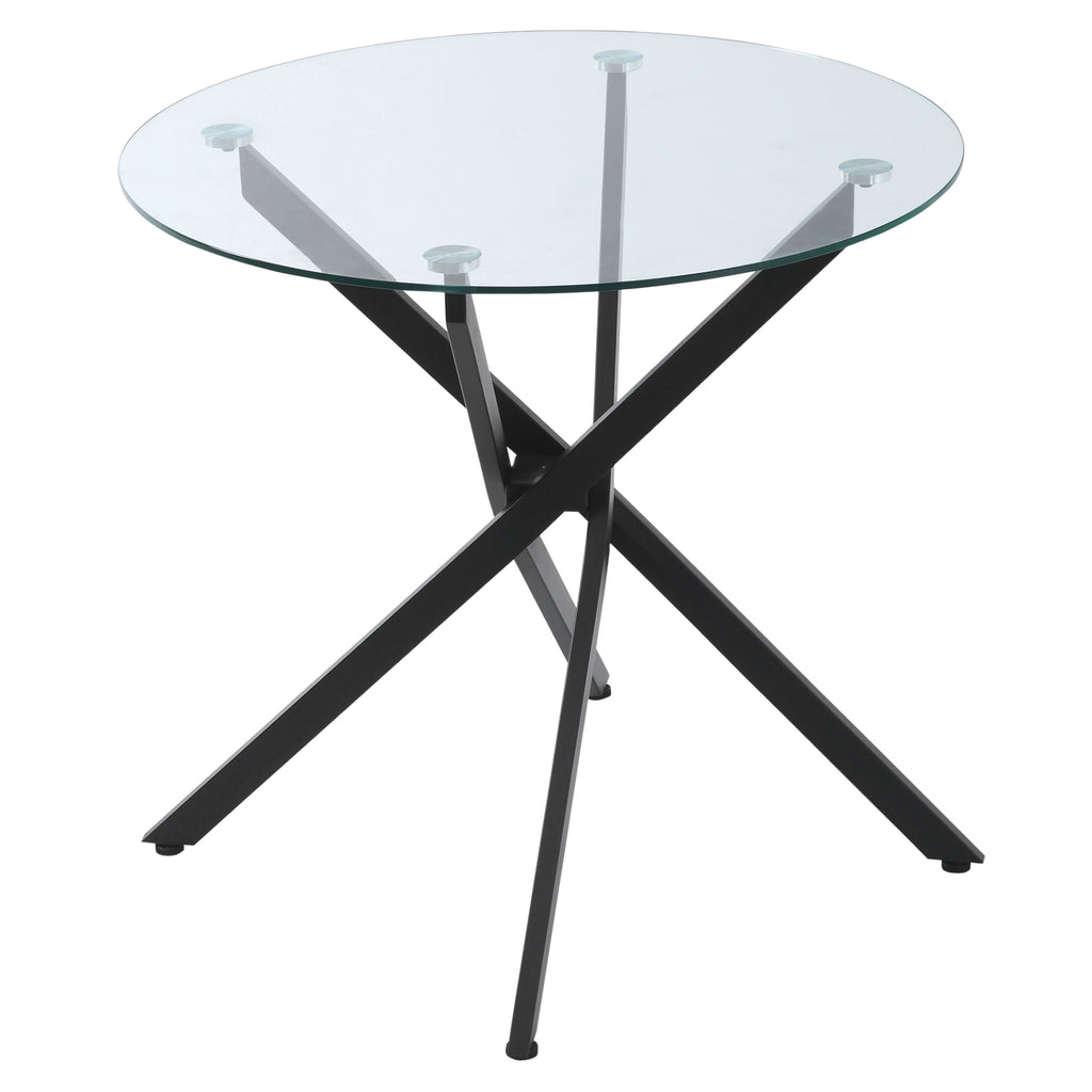 Dining Table with Clear Tempered Glass Top, Round Table with Metal Legs, Modern Kitchen Table for Dining Room Living Room, Black
