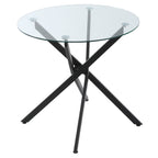 Dining Table with Clear Tempered Glass Top, Round Table with Metal Legs, Modern Kitchen Table for Dining Room Living Room, Black