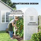 Gewächshaus mit Fernster, Tür, Foliengewächshaus aus Stahl, 300x100x200cm, Weiß