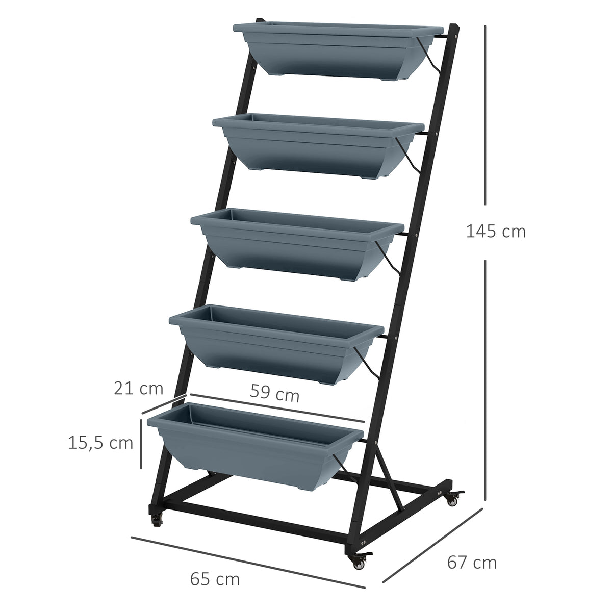 Pflanzentreppe Blumentreppe Pflanzenregal, stapelbar, wetterbest?ndig, 65 x 67 x 145 cm, Grau + Schwarz
