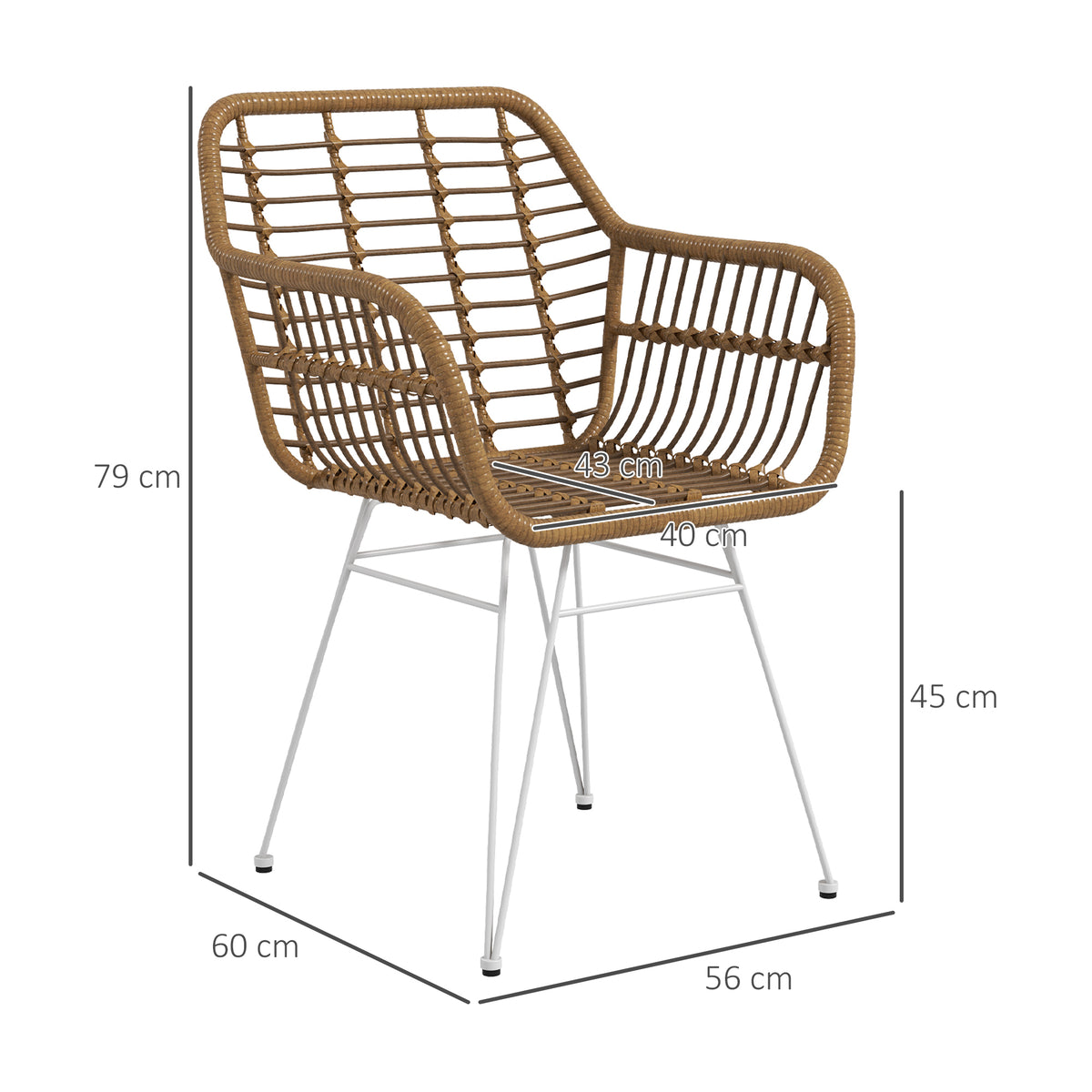 2-er-Set Stühle im Boho-Stil, Küchenstühle, PE-Rattan, 56 x 60 x 79 cm, Natur + Weiß