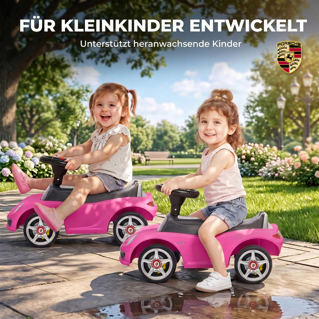 Ride on Car, Porsche Licensed Toddler Push Car with Horn, Headlights, Sound and Steering Wheel for 18-36 Months, Pink