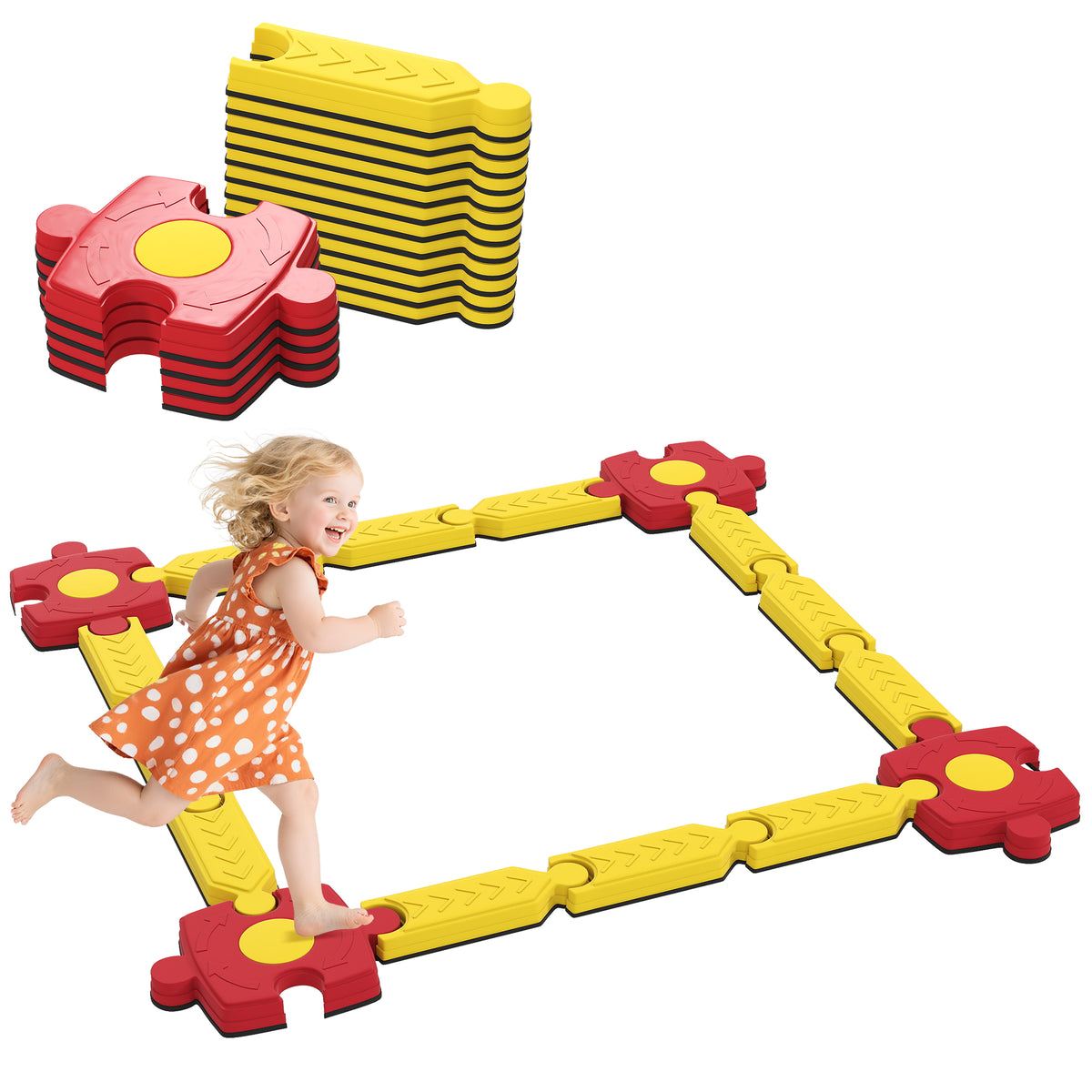 Kinder Schwebebalken-Set, frei gestaltbar, Kunststoff, flexible Teile, Gelb+Rot
