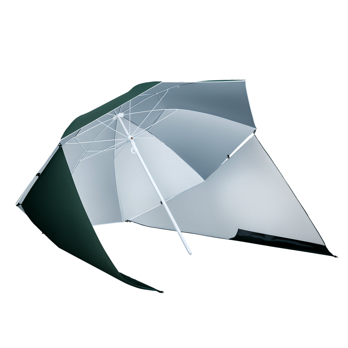 2 in 1 Sonnenschirm Strand Ø 210 cm UPF 50+ windfest Strandschirm mit Seitenwänden Tragtasche Balkon-Schirm faltbarer Gartenschirm Sonnenschutz für Reisen, Strand, Balkon Camping Dunkelgrün