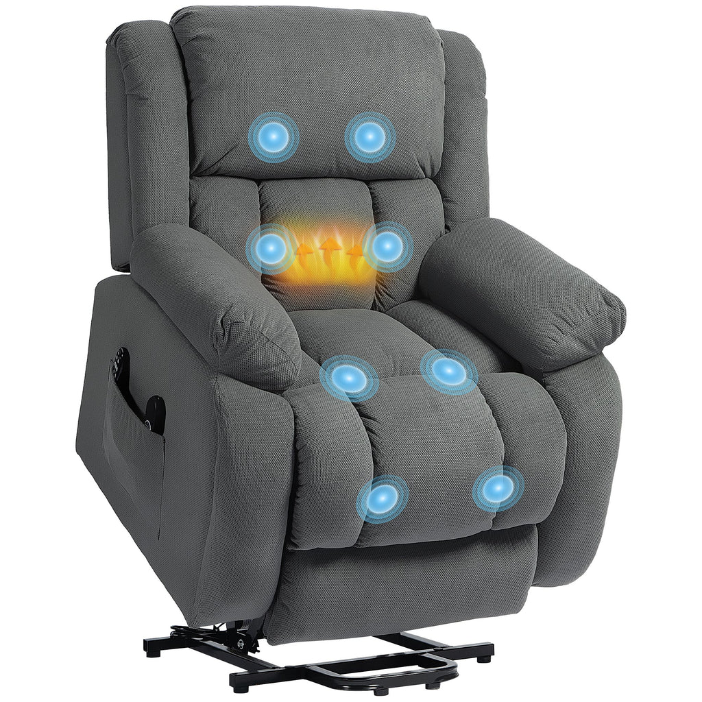 Fernsehsessel mit Massage- und W?rmefunktion, Elektrischer Aufsteh-Sessel, Fernbedienung, Seitentaschen, Grau