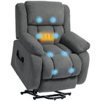Fernsehsessel mit Massage- und W?rmefunktion, Elektrischer Aufsteh-Sessel, Fernbedienung, Seitentaschen, Grau