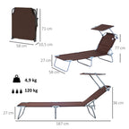  Sonnenliege klappbar Gartenliege mit Sonnenschutz Liegestuhl mit 4-Fach verstellbare Rückenlehne Campingliege bis 120kg belastbar für Garten, Balkon und Pool geeignet, 6 Farben(Braun )