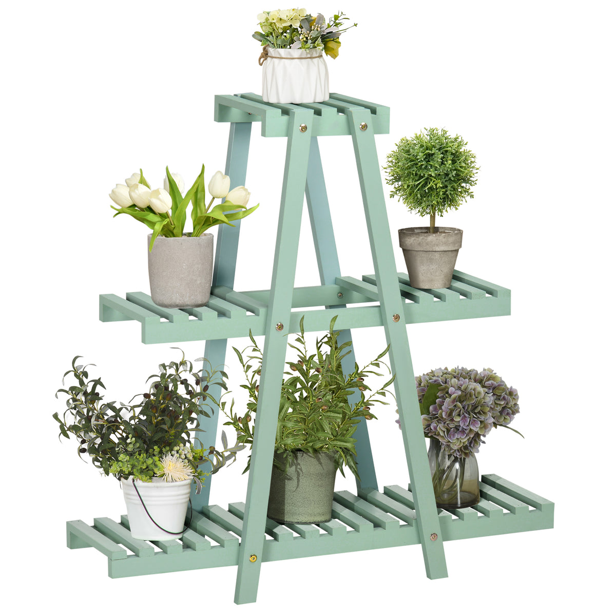 Pflanzenregal mit 3 Ebenen, f¨¹r 6 Blument?pfen, wetterbest?ndig, 76 cm x 26 cm x 76 cm, Hellgr¨¹n