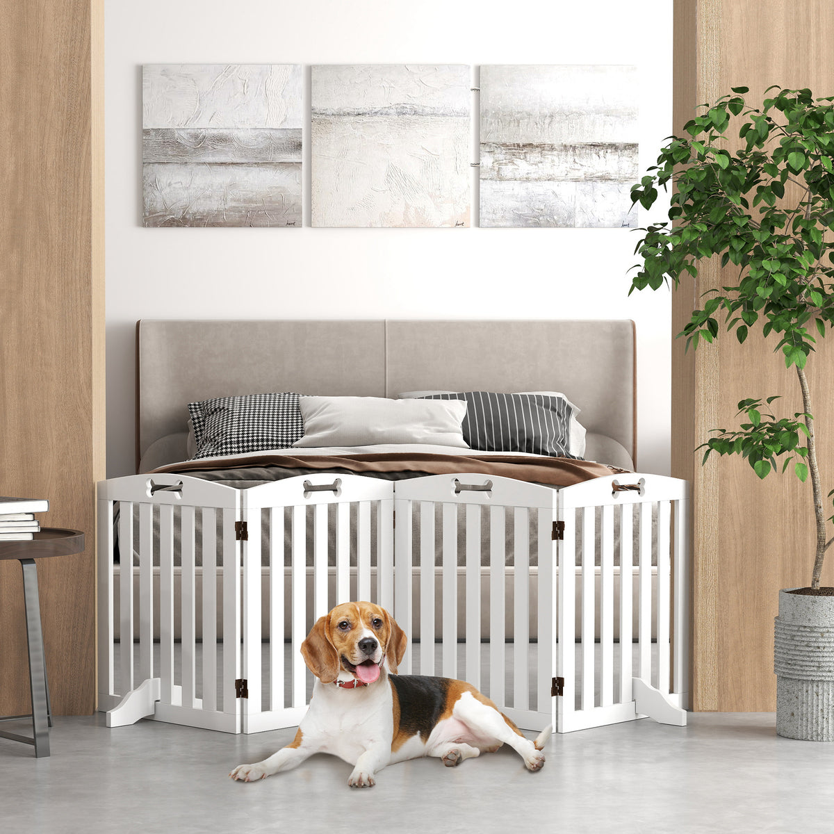 Freistehendes Hundegitter mit Stützfüßen, für Türrahmen, Flur, Treppe, 207,5x 30 x 61 cm, Weiß